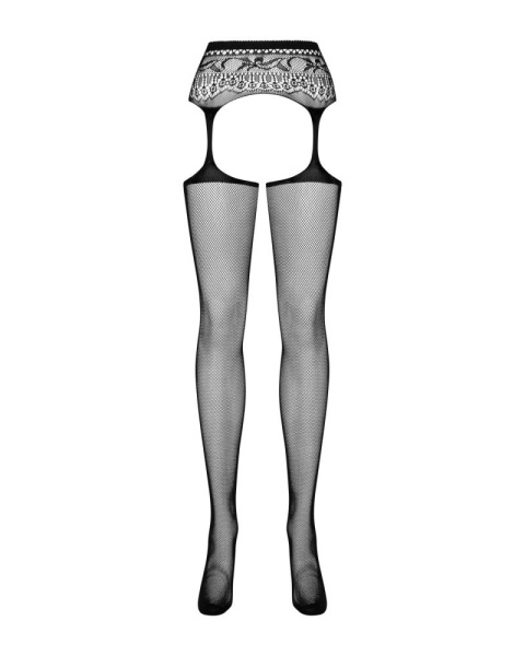 Сетчатые чулки-стокинги с кружевным поясом Obsessive Garter stockings S307 XL/XXL, черные, имитация