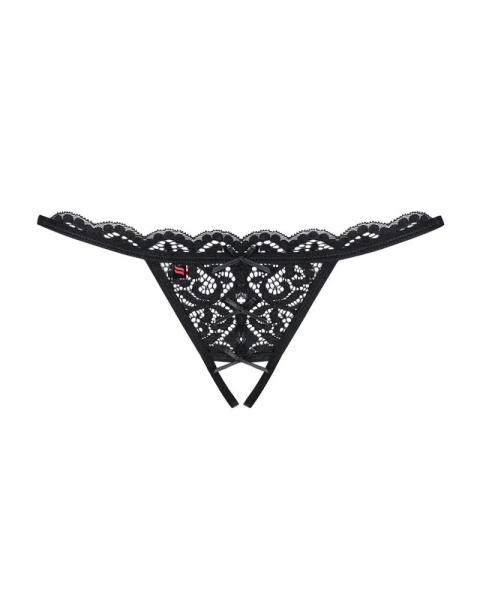 Кружевные танга с двумя отверстиями Obsessive 831-THC-1 crotchless thong S/M, черные, бантики