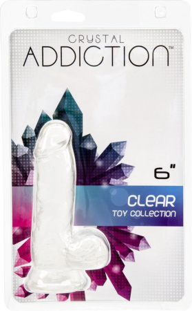 Прозрачный фаллоимитатор на присоске ADDICTION — Clear Dildo with Balls 6″, вибропуля в подарок || 