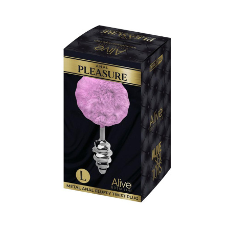 Металлическая анальная пробка Кроличий хвостик Alive Fluffy Twist Plug L Purple, диаметр 3,8 см || 