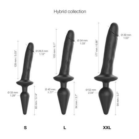 Анальная пробка с дилдо 2в1 Strap-On-Me SWITCH PLUG-IN REALISTIC DILDO Black XXL, диаметр 5,2/3,9 см || 