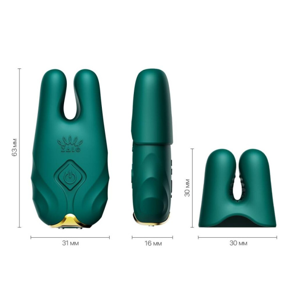 Смартвибратор для груди Zalo - Nave Turquoise Green, пульт ДУ, работа через приложение