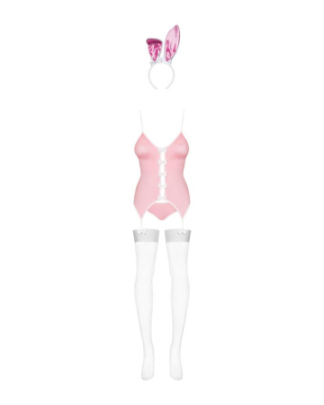 Эротический костюм зайки Obsessive Bunny suit 4 pcs costume pink S/M, розовый, топ с подвязками, тру || 