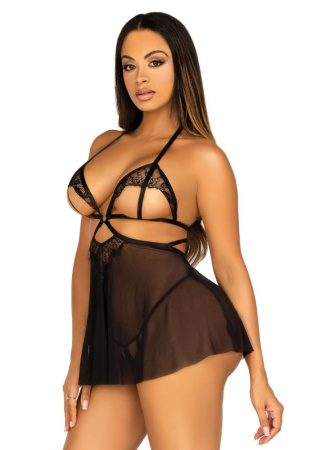 Пеньюар Leg Avenue Lace and mesh babydoll & panty Black M || 