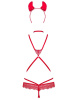 Эротический костюм чертика из стреп Obsessive Evilia teddy red S/M, боди, чокер, накладки на соски, || 