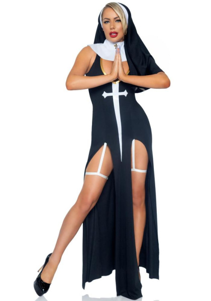 Костюм монашки-грешницы Leg Avenue Sultry Sinner L, платье, головной убор, воротник