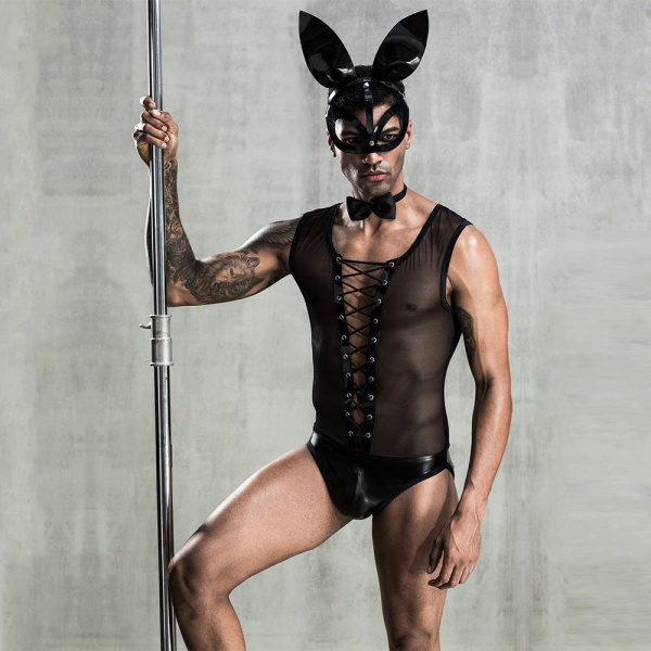 Эротический мужской костюм "Зайка Джонни" с маской, One Size Black