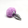 Металлическая анальная пробка Кроличий хвостик Alive Fluffy Twist Plug L Purple, диаметр 3,8 см || 