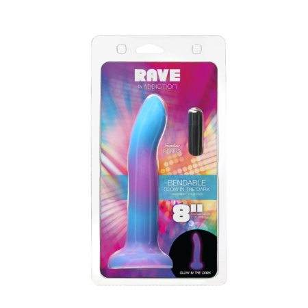 Светящийся в темноте фаллоимитатор ADDICTION Rave 8″ Glow in the Dark Dildo Blue Purple, 20,3 см || 