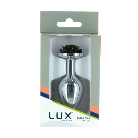 Металлическая анальная пробка Lux Active с розой - Rose Anal Plug - Black, вибропуля в подарок || 