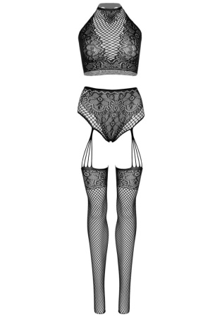 Комплект Leg Avenue Crop top and garter panty Black || 