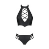 Комплект из эко-кожи Nancy Bikini black XXL/XXXL - Passion, бра и трусики с имитацией шнуровки || 