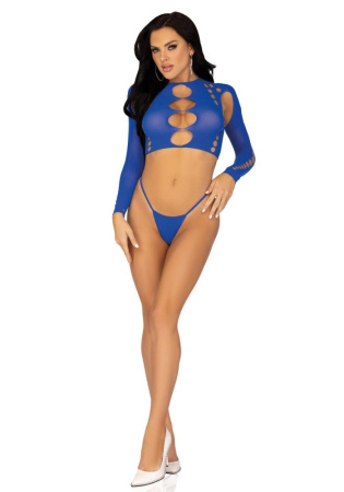 Комплект Leg Avenue Long sleeve crop top & string Royal Blue One Size || 