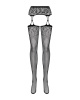 Чулки-стокинги с растительным рисунком Obsessive Garter stockings S206 black S/M/L черные, имитация || 