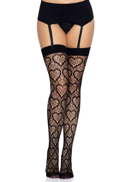 Ажурные чулки с сердечками Leg Avenue Heart Black, one size