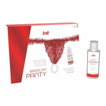 Набор Intt BRAZILIAN PANTY RED: трусики на завязках S-XL с жемчужным кольцом + клубничный лубрикант || 