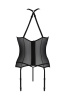 Корсет с пажами Passion SATARA CORSET S/M black, стринги, кружево, застежки спереди и сзади || 