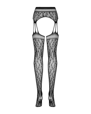 Сетчатые чулки-стокинги под леопард Obsessive Garter stockings S817 S/M/L, имитация гартеров, с дост || 