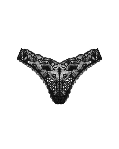 Кружевные стринги Obsessive Donna Dream thong XL/2XL Black, низкая посадка