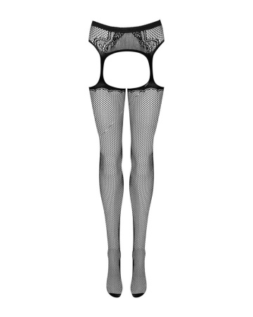 Сетчатые чулки-стокинги с узором на ягодицах Obsessive Garter stockings S232 S/M/L, черные, имитация || 
