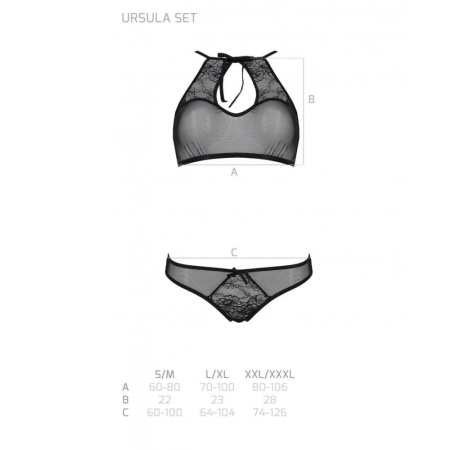 Комплект: бра, трусики с ажурным декором и открытым шагом Ursula Set black S/M — Passion || 