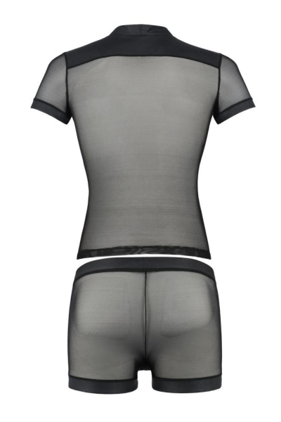 Комплект сетчатого мужского белья Passion 052 Set Michael L/XL Black, рубашка, боксеры, заклепки