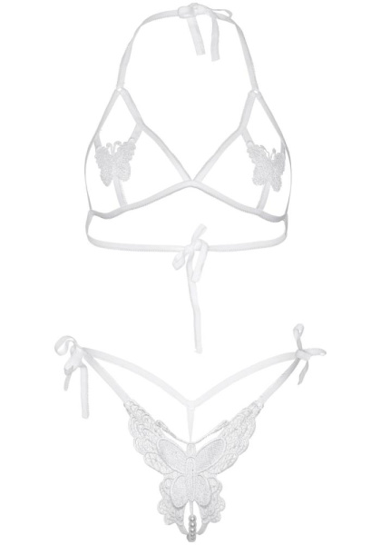 Комплект Leg Avenue Open cup bra and pearl panty White