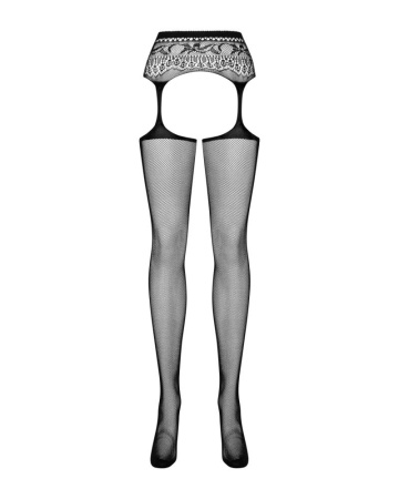 Сетчатые чулки-стокинги с кружевным поясом Obsessive Garter stockings S307 S/M/L, черные, имитация г || 