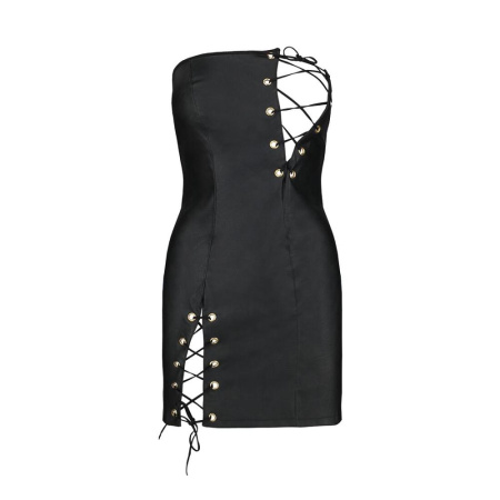 Мини-платье из экокожи CELINE CHEMISE black S/M — Passion: шнуровка, трусики в комплекте || 