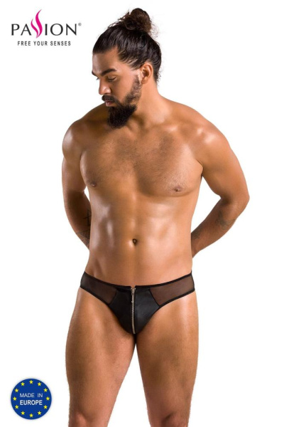 Мужские слипы на молнии Passion 042 Slip Timmy XXL/XXXL Black, экокожа, сетка