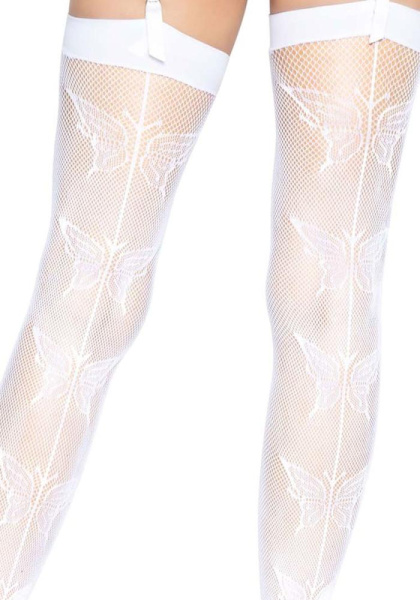 Чулки-сетка со швом сзади Leg Avenue Butterfly back seam thigh highs One size White