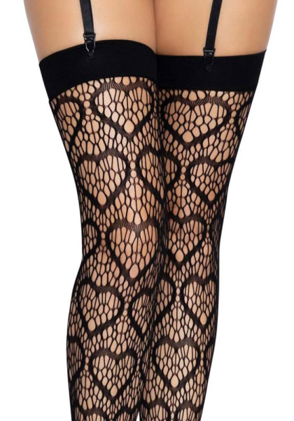 Ажурные чулки с сердечками Leg Avenue Heart Black, one size