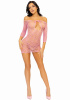 Платье-сетка с сердечками Leg Avenue Heart net mini dress Pink, завязки, открытые плечи, one size || 