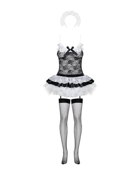 Эротический костюм горничной с юбкой Obsessive Housemaid 5 pcs costume S/M, black, топ, юбка, стринг