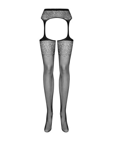 Сетчатые чулки-стокинги с цветочным рисунком Obsessive Garter stockings S207 S/M/L, черные, имитация || 