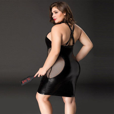 Эротическое платье JSY «Соблазнительная Мила» Plus Size Black, прозрачные вставки, стрепы, халтер || 