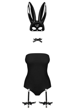 Эротический костюм кролика Obsessive Bunny costume L/XL, black, боди, чокер, гартеры, чулки, маска || 