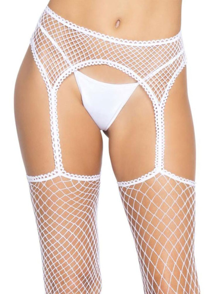 Чулки-сетка Leg Avenue Net stockings with garter belt One size White, пояс, подвязки