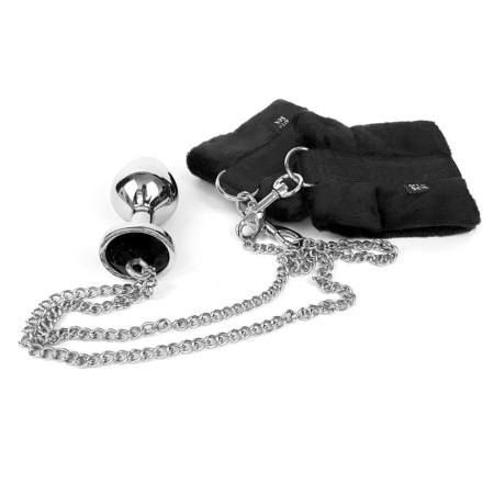 Наручники с металлической анальной пробкой Art of Sex Handcuffs with Metal Anal Plug  size M Black || 