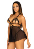 Пеньюар Leg Avenue Lace and mesh babydoll & panty Black S || 