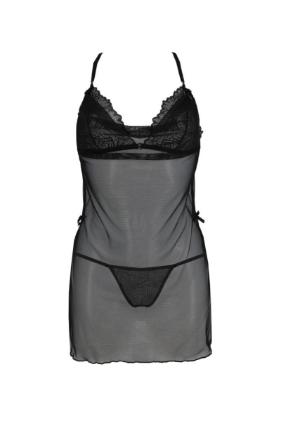 Сорочка Passion DELIENA CHEMISE S/M black, стринги с заниженной талией