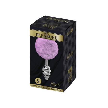 Металлическая анальная пробка Кроличий хвостик Alive Fluffy Twist Plug S Purple, диаметр 2,9 см || 