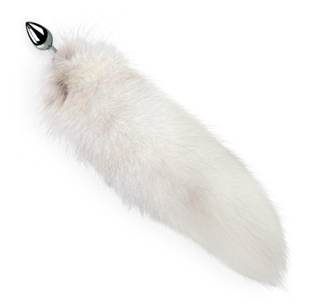 Металлическая анальная пробка с хвостом из натурального меха Art of Sex size M White fox || 