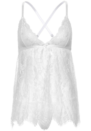 Пеньюар Leg Avenue Floral lace babydoll & string White M || 