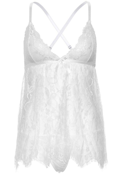 Пеньюар Leg Avenue Floral lace babydoll & string White M