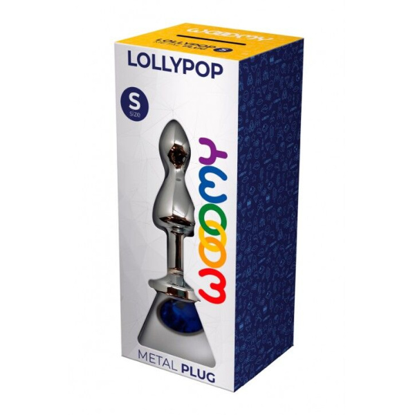 Металлическая анальна пробка Wooomy Lollypop Double Ball Metal Plug Blue S, диаметр 2,8 см, длина 8,