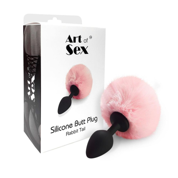 Силиконовая анальная пробка М Art of Sex - Silicone Bunny Tails Butt plug Pink, диаметр 3,5 см