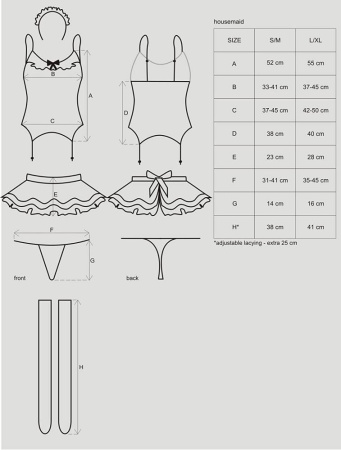 Эротический костюм горничной с юбкой Obsessive Housemaid 5 pcs costume S/M, black, топ, юбка, стринг || 