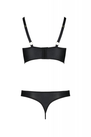 Комплект из экокожи Passion Malwia Bikini 6XL/7XL black, с люверсами и ремешками, бра, трусики || 
