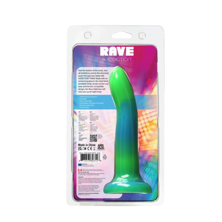 Светящийся в темноте фаллоимитатор ADDICTION Rave 8″ Glow in the Dark Dildo Blue Green, 20,3 см || 